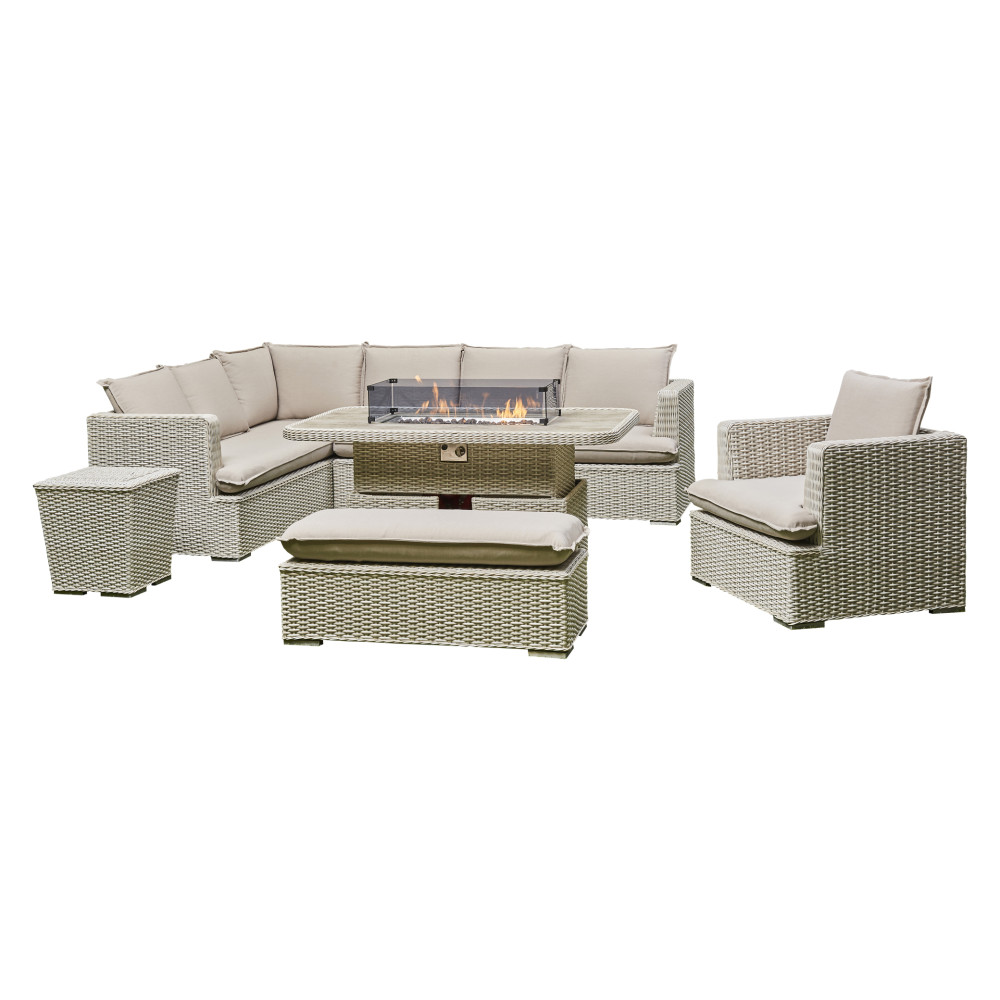 Malibu Corner Rising Firepit Dining Set 