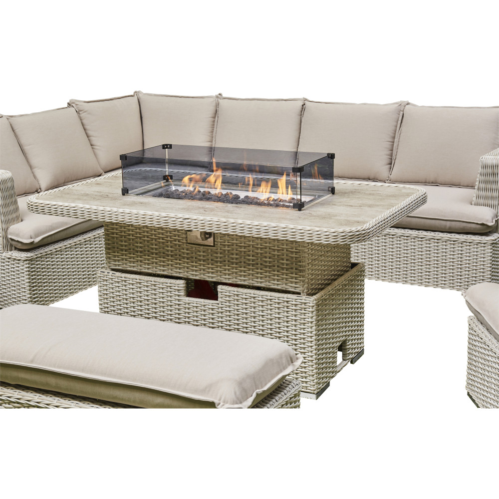 Malibu Corner Rising Firepit Dining Set 