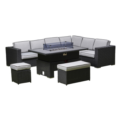 Manhattan Corner Rising Firepit Dining Set 