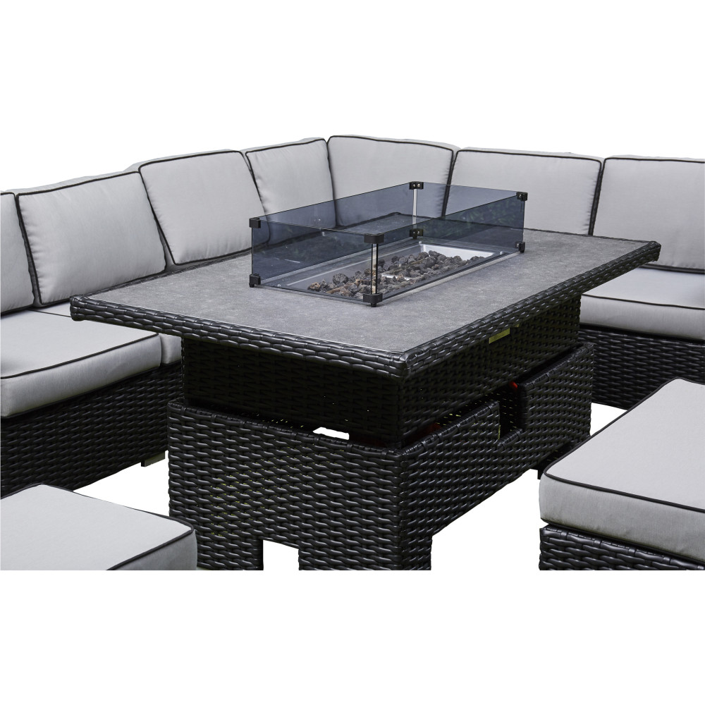 Manhattan Corner Rising Firepit Dining Set 