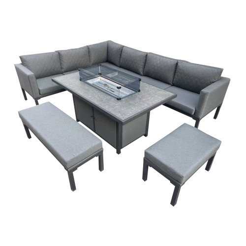 Bulgari  Grey Outdoor Rising Firepit Dining Set  