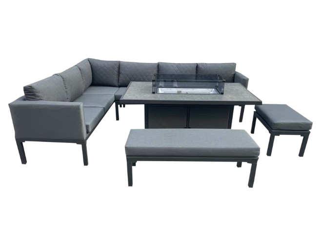Bulgari  Grey Outdoor Rising Firepit Dining Set  
