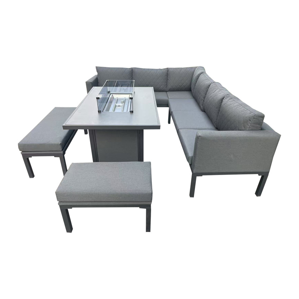 Bulgari  Grey Outdoor Rising Firepit Dining Set  