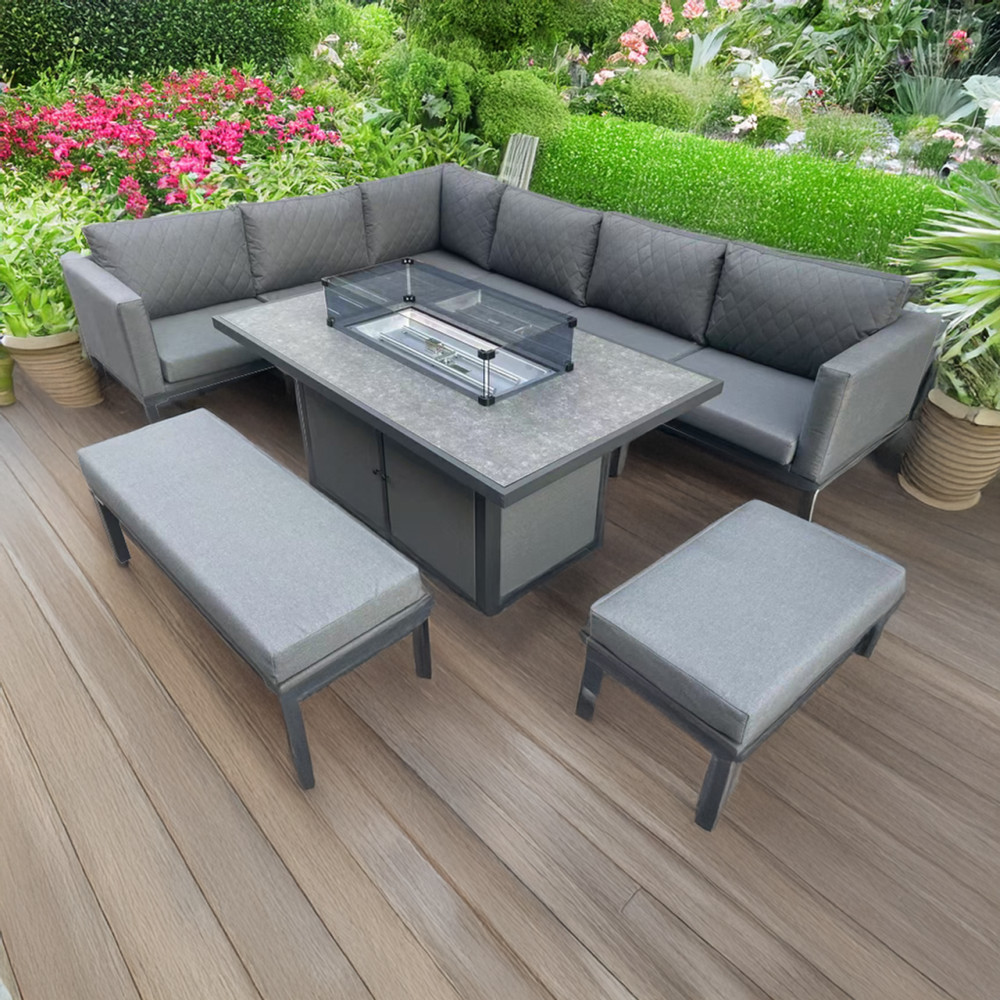 Bulgari  Grey Outdoor Rising Firepit Dining Set  